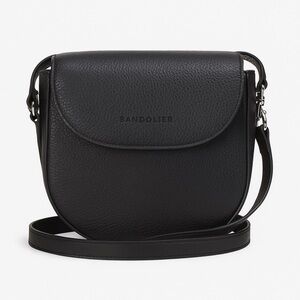 Bandolier Black Pebbled Leather Crossbody Bag Small Flap Purse